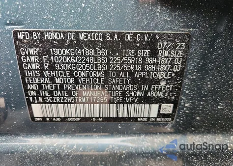 2024 Honda Hr-V Sport из США, поврежденный, VIN 3CZRZ2H57RM717265